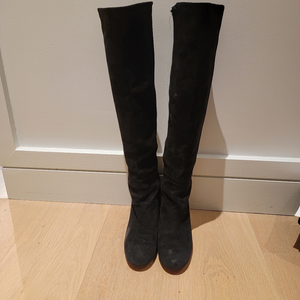 STUART WEITZMAN BLACK SUEDE KNEE HIGH BOOTS